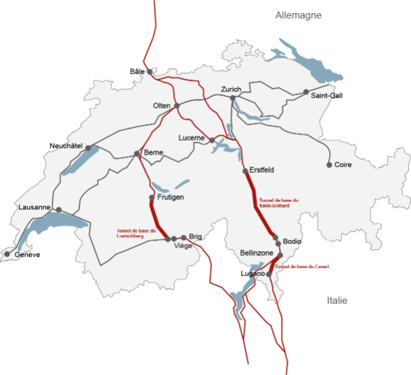 La carte indique où se situent ces trois tunnels.